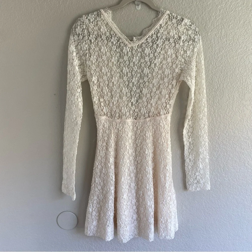 NEW Free People Petra Mini Dress Lace Long Sleeve Mini Dress Ivory